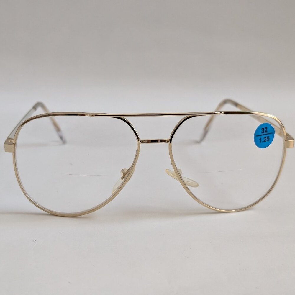 (NWT) Vintage 90's Aviator Metal Bi-Focal Reading Glasses (S. Gold)